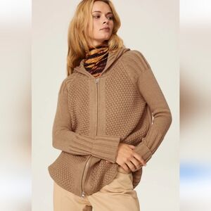 Victor Alfaro Wool Zip-Up Hooded Cardigan Size S Caramel Tan